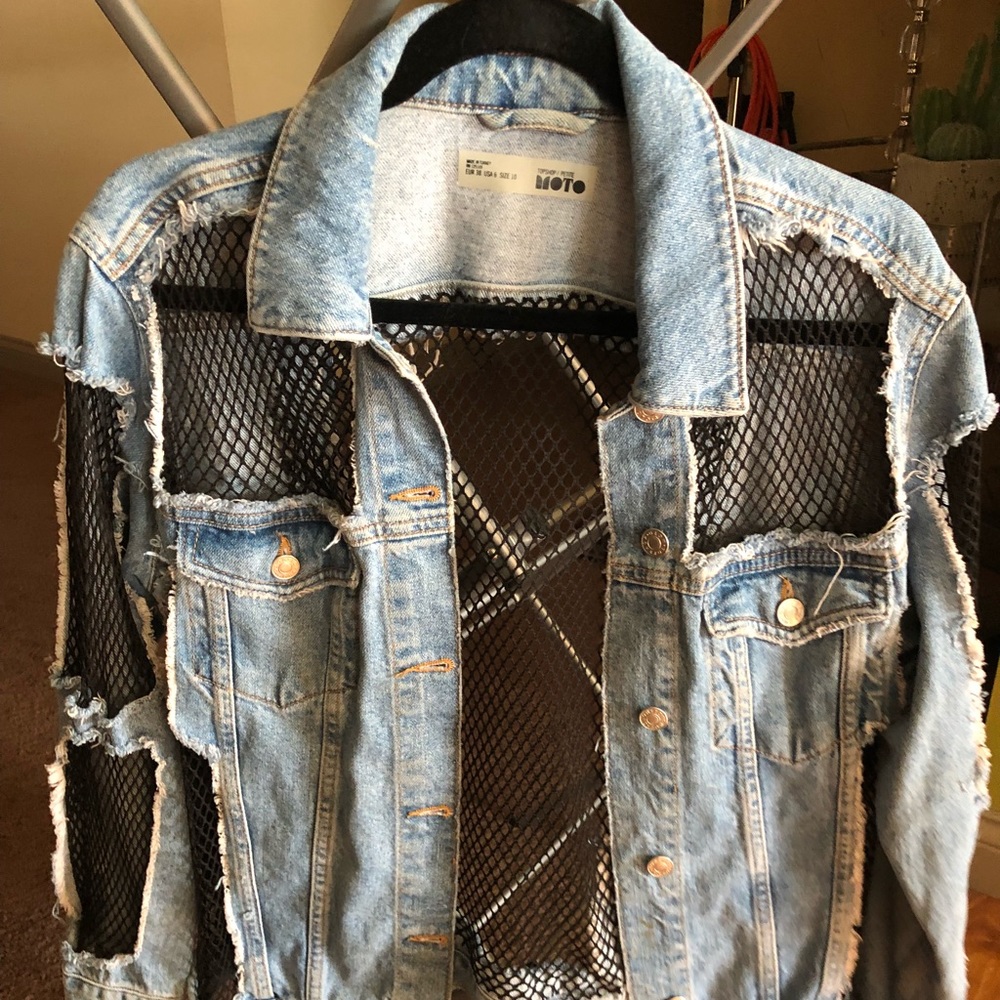 Denim oversized jacket with fishnet detailing